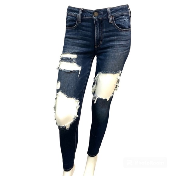 American Eagle Open Knee Distressed Destroyed Super Stretch X Jeggings - 6 Short - Picture 1 of 7